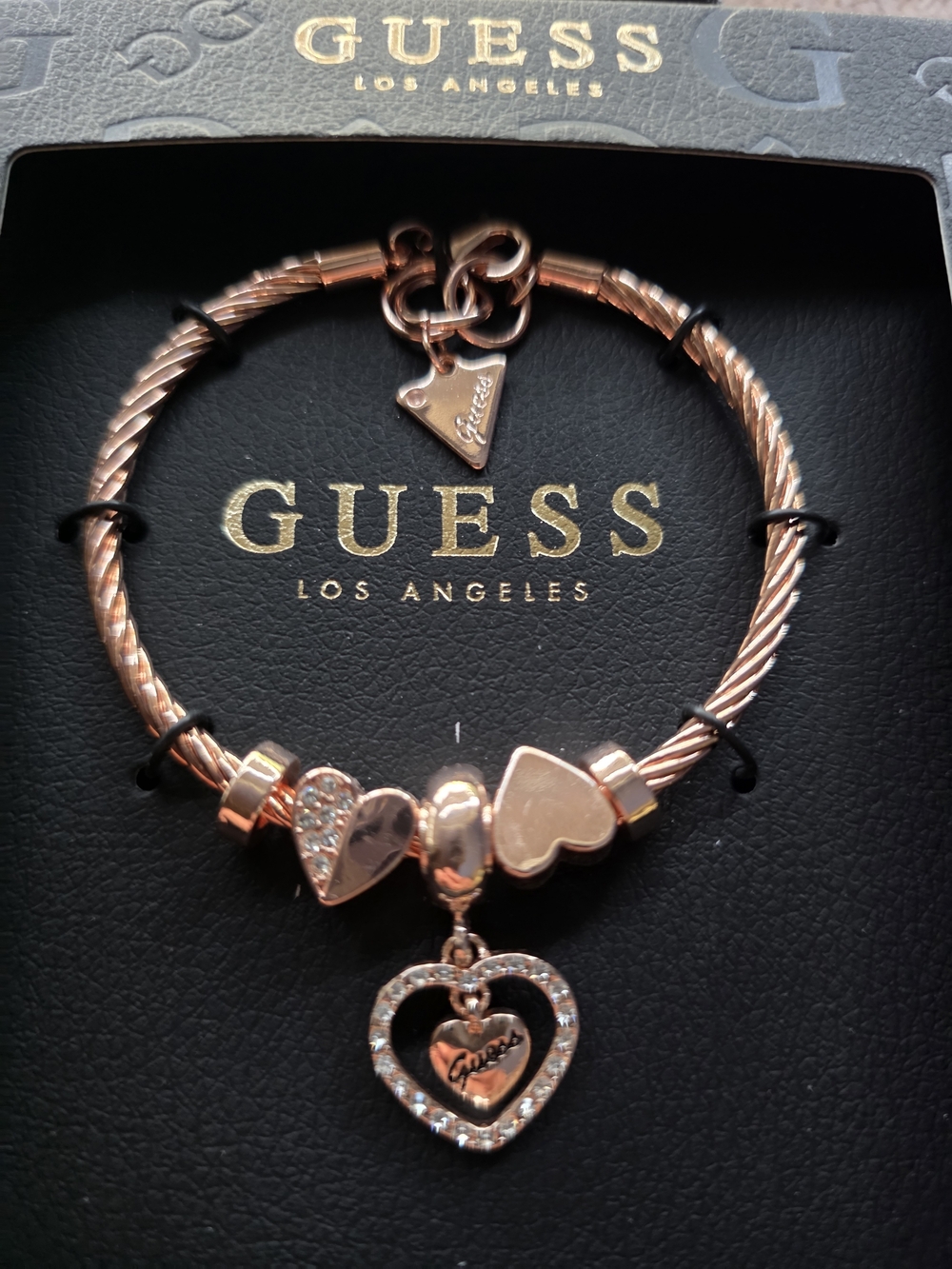 GUESS Rose Gold Heart Pendant Bracelet with Crystal Accents